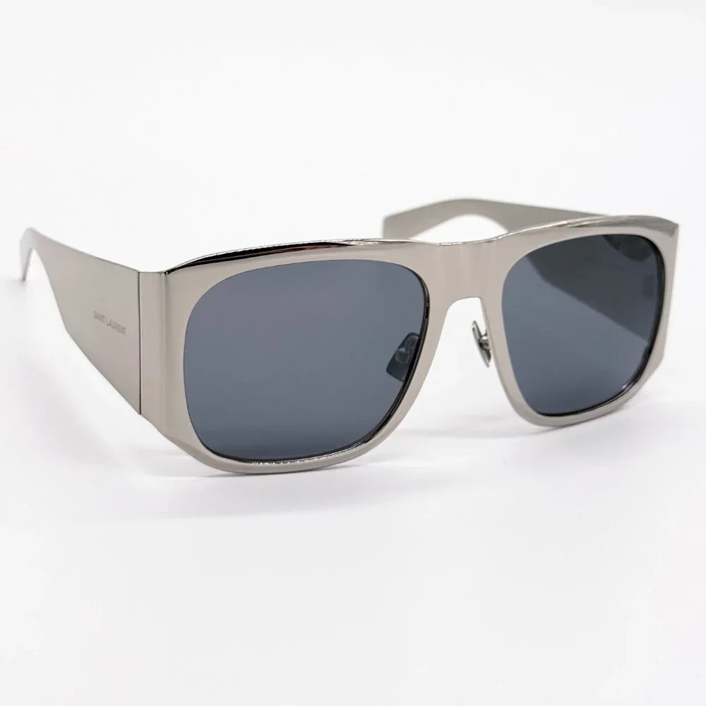 NEW SAINT LAURENT SL636 002 SUNGLASSES MEN SILVER SQUARE SL 636 002 SUNGLASSES
